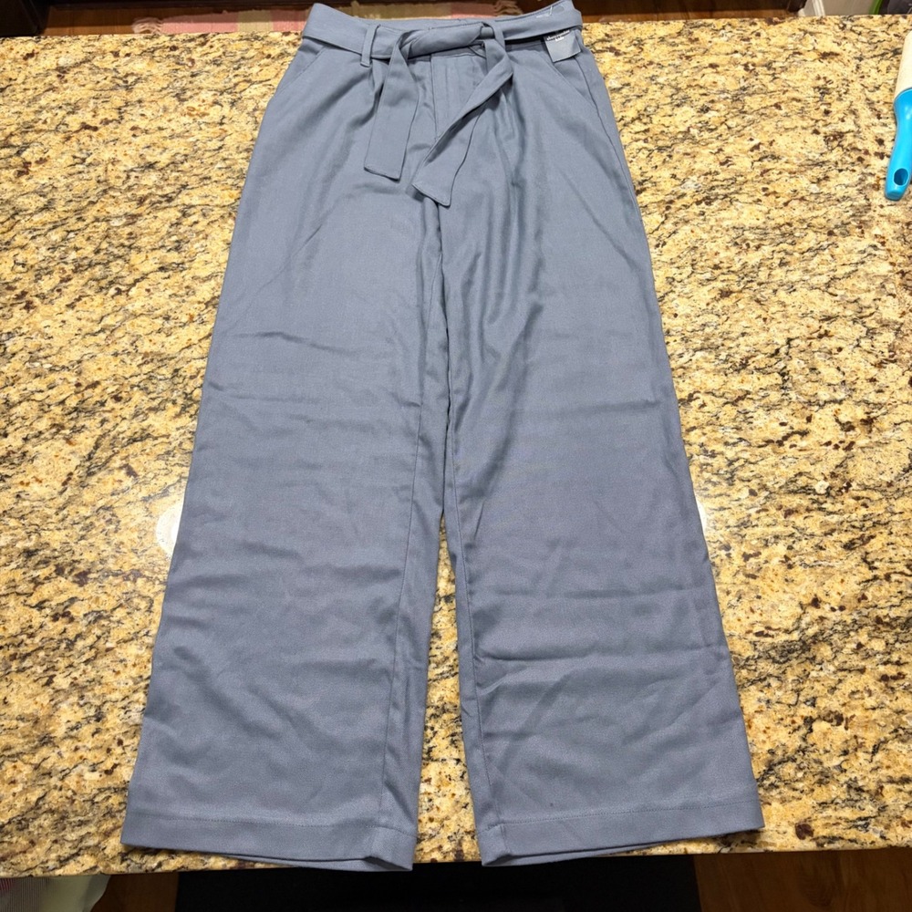NEW Abercrombie Kids Blue Gray Wide Leg Tie Waist Trousers Pants Size 13/14